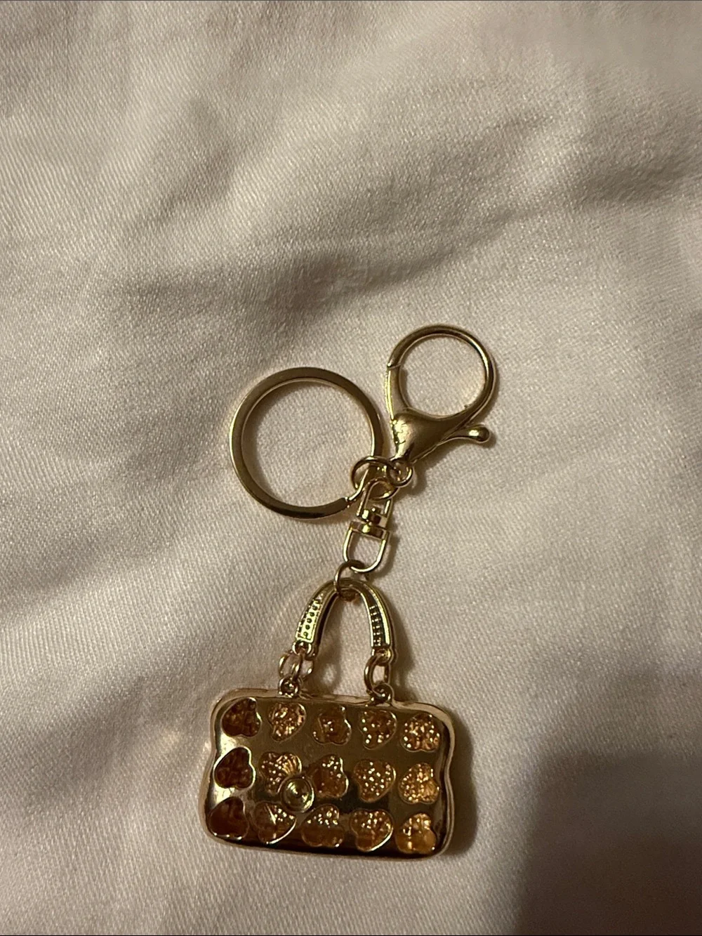 Gold-tone Keychain Charm with Pink Purse Accent